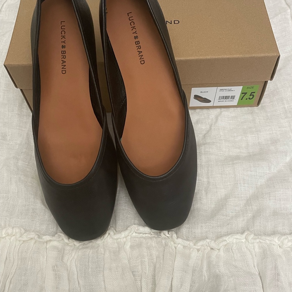 Lucky Brand Black Leather Round-Toe Ballet Flats - Picture 3 of 4